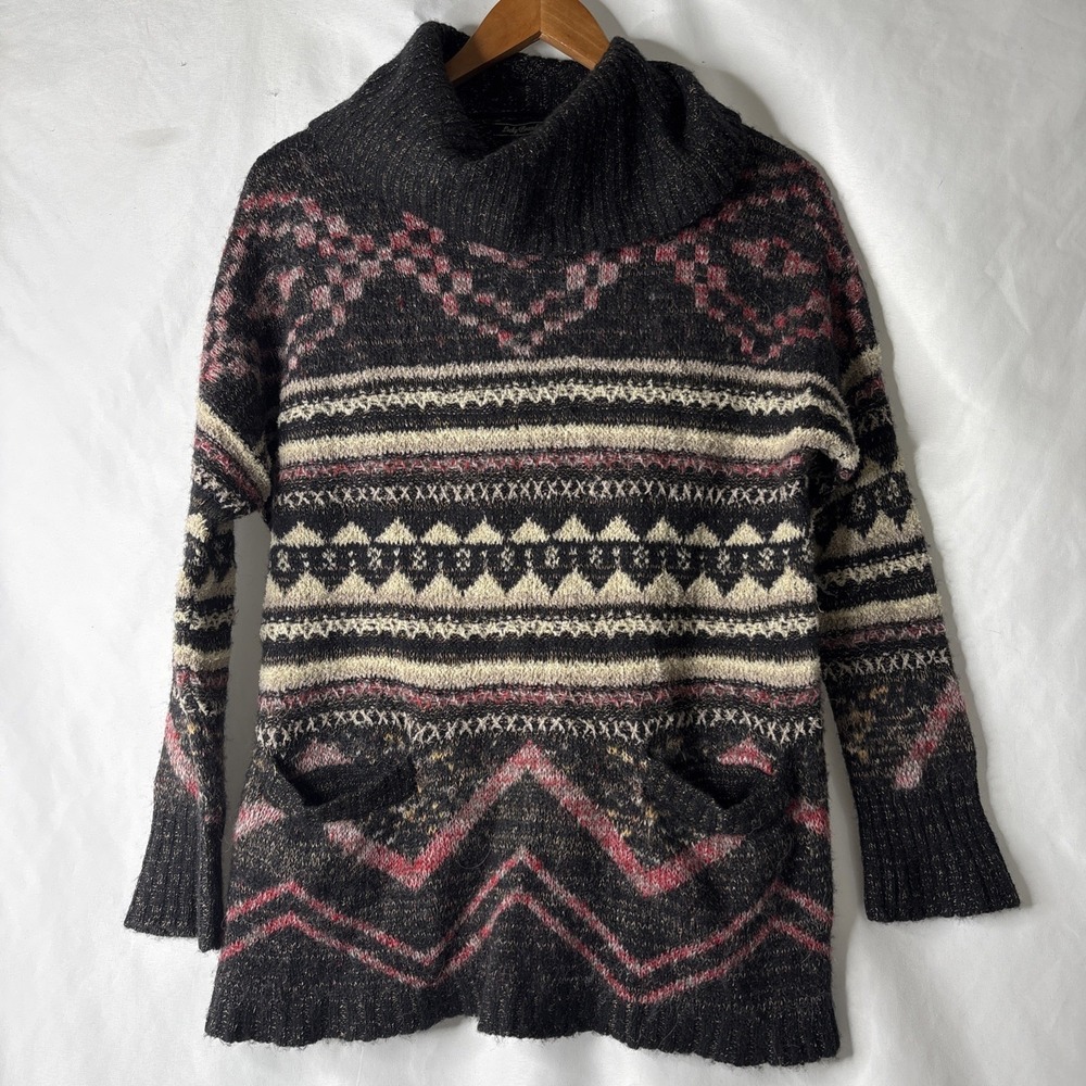 Lucky Brand Women's L Wool Blend Multicolor‎ Cowl Neck Sweater With Pockets